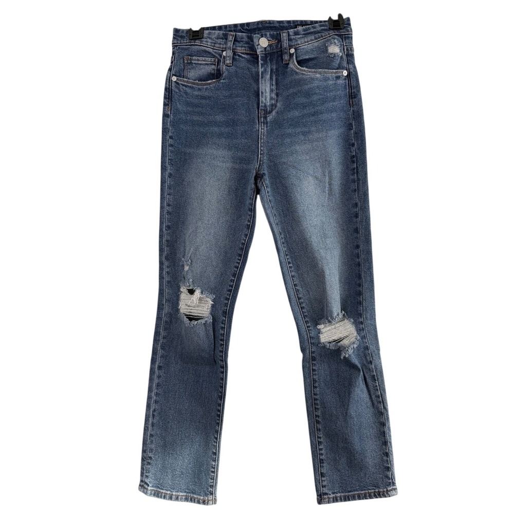 BlankNYC The Madison Crop High Rise Distressed Straight Leg Jeans Blue 26